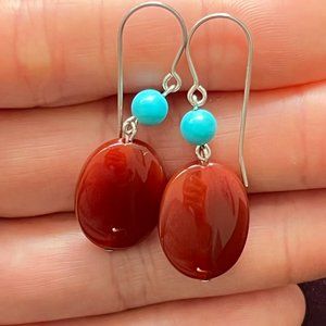 Artisan .925 Sterling Silver Semi Precious Stone Earrings, Turquoise Earrings
